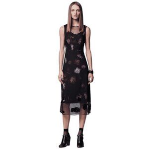 Simply Vera Vera Wang Midi Dress Size Small Floral Mesh Black Boho Whimsigoth